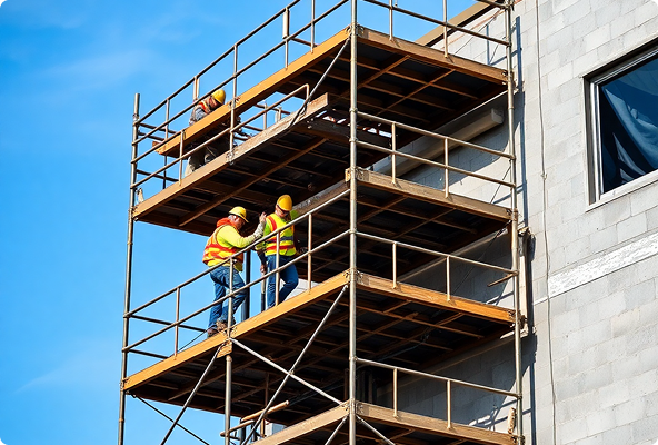 Construction workers on scaffolding